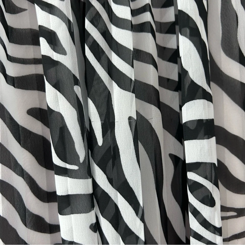Rachel Zoe Zebra Print Pleated Mesh Overlay Midi Skirt